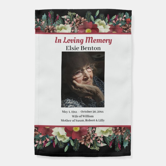 Grave Site Winter Floral  Photo Memorial Garden Flag (Back)