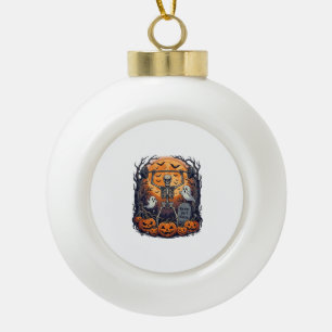 Grave Yard Gains Skeleton Lifting Barbell Hallowee Ceramic Ball Christmas Ornament