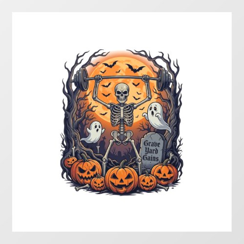 Grave Yard Gains Skeleton Lifting Barbell Hallowee Floor Decals