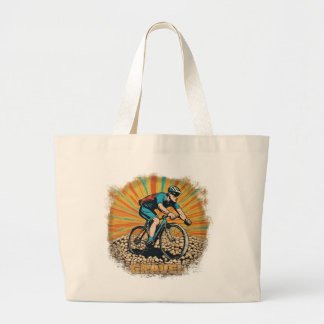 Gravel Bike Rider with Sun Rays Large Tote Bag