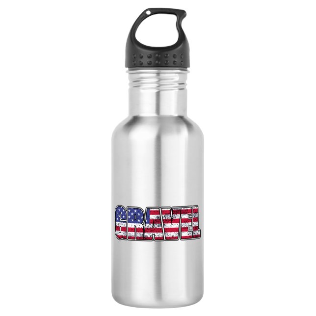 Gravel Cycling American Flag Stainless Steel Water Bottle (Front)