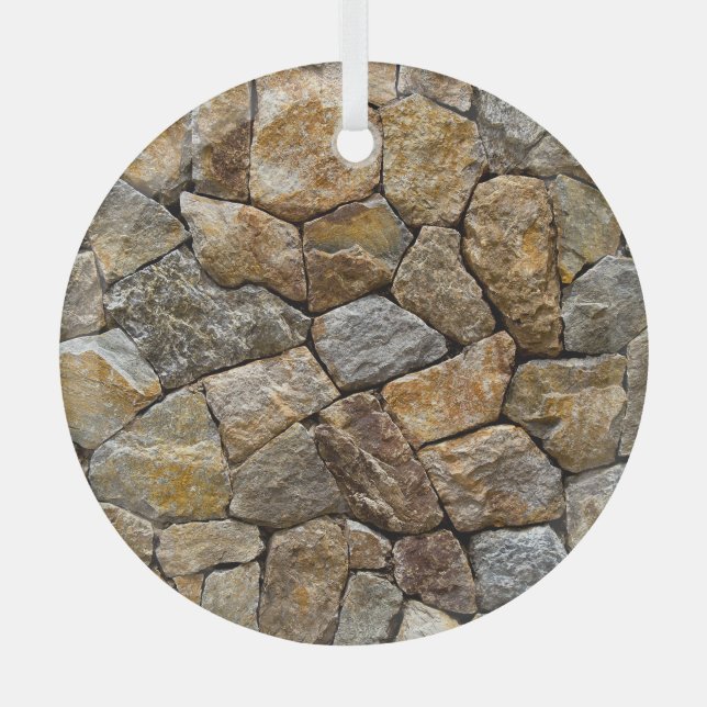 Gravel Stone Wall: Decorative Design Glass Ornament (Front)