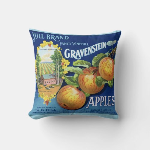Gravenstein Apple Vintage Label Throw Pillow