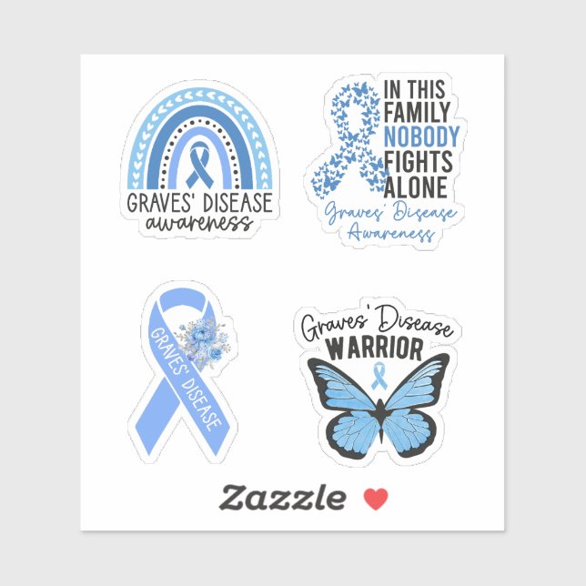 Graves’ Disease Awareness, Light Blue Ribbon Sticker (Sheet)