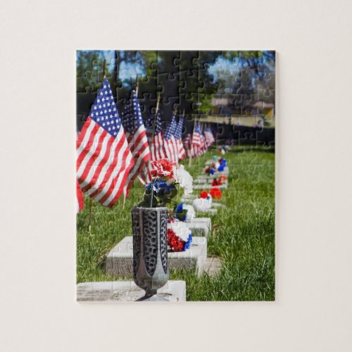 Graves Dressed with Memorial Day Flags Jigsaw Puzzle