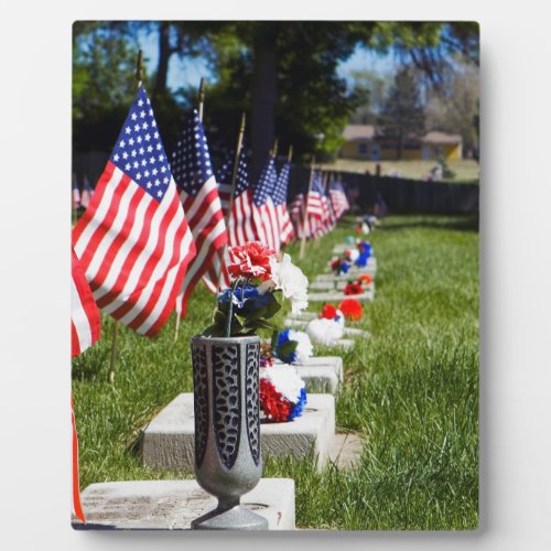 Graves Dressed with Memorial Day Flags Plaque