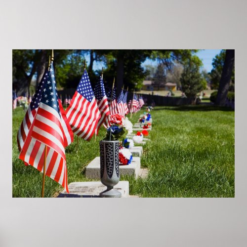 Graves Dressed with Memorial Day Flags Poster