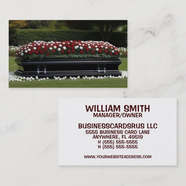 Graveside Service Casket Funeral Home Director Business Card (Front/Back)