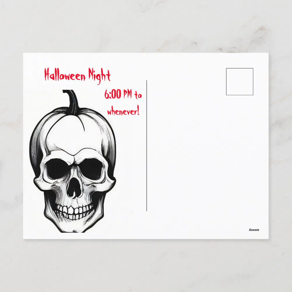 Gravestone and skull postcard