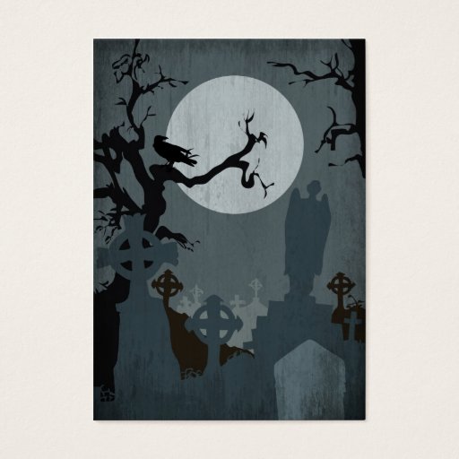 Customizable Graveyard and Full Moon for Halloween Business Cards