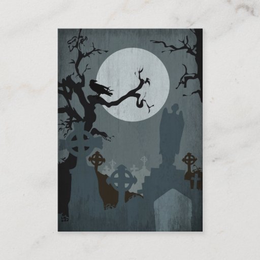 Customizable Graveyard and Full Moon for Halloween Business Card Template