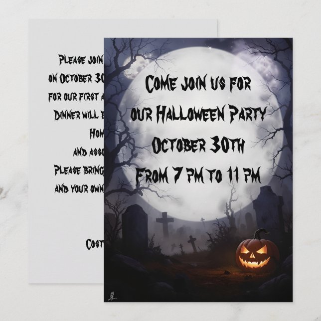 Graveyard and Full Moon Halloween Party Invitation (Front/Back)