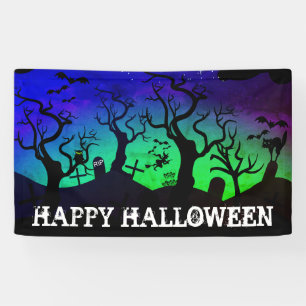 Graveyard black, blue and green Halloween Banner