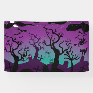 Graveyard black, purple, turquoise Halloween Banner