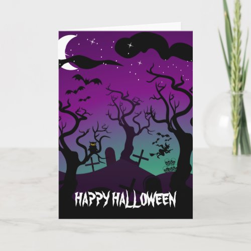 Graveyard black purple turquoise Halloween Card