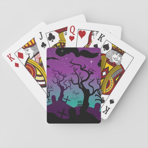 Graveyard black purple turquoise Halloween Poker Cards