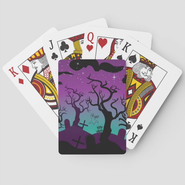 Graveyard black, purple, turquoise Halloween Poker Cards (Back)