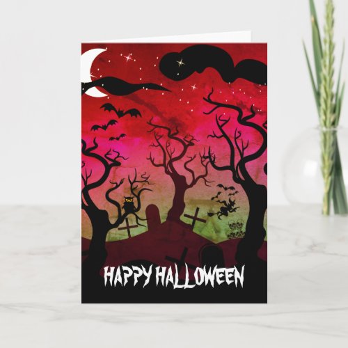 Graveyard black red and olive green Halloween Card