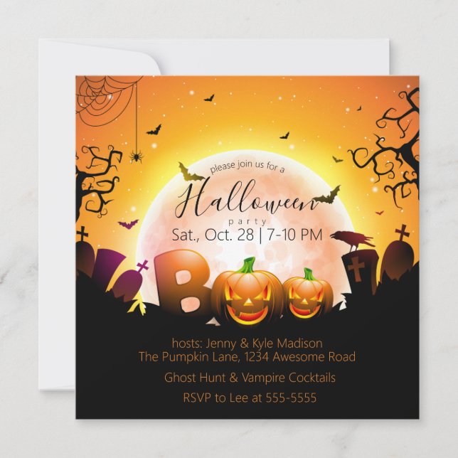 Graveyard Boo Jack o'lantern Halloween Party Invitation (Front)
