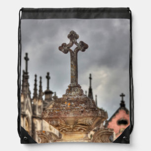 Graveyard cross close-up, Portugal Drawstring Bag