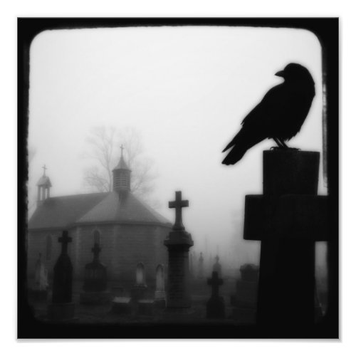Graveyard Crow In Spooky Graveyard Photo Print