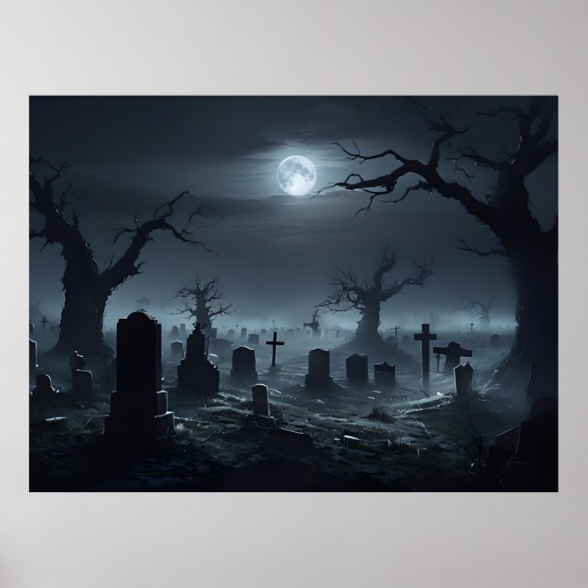 Graveyard Dusk – Haunted Cemetery Poster (Front)