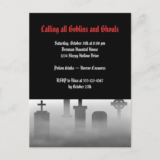 Graveyard fog creepy cemetery gothic Halloween Invitation Postcard (Front)