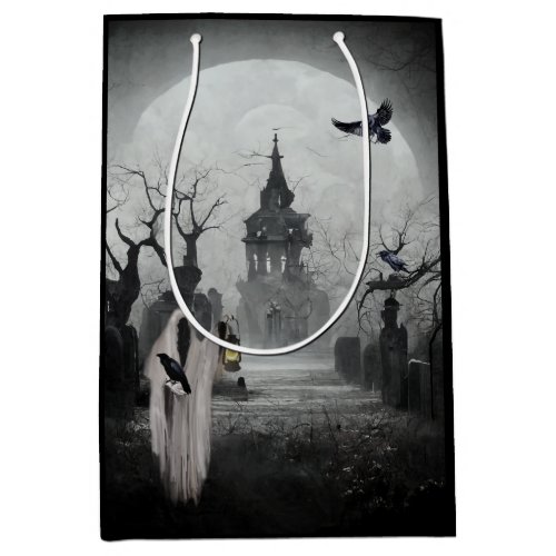 Graveyard Gate Keeper and Full Moon Halloween Medium Gift Bag