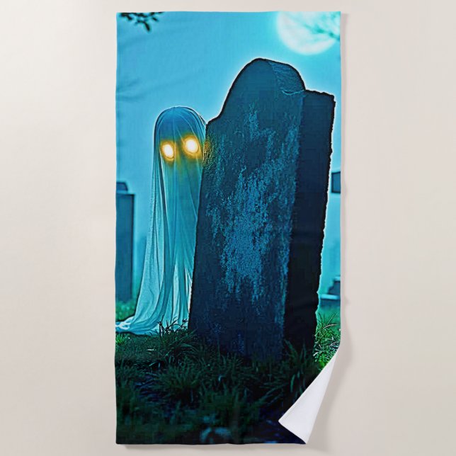 Graveyard Ghost's Eerie Glimpse Beach Towel (Front)