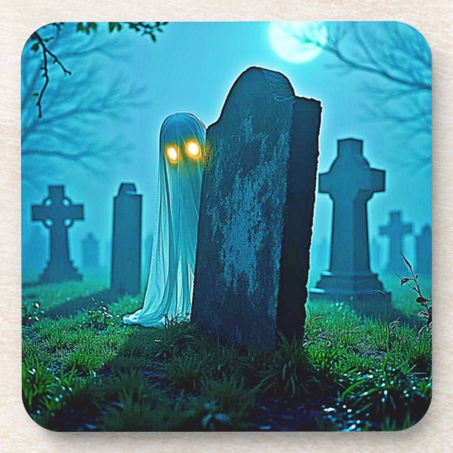 Graveyard Ghost's Eerie Glimpse Beverage Coaster (Front)