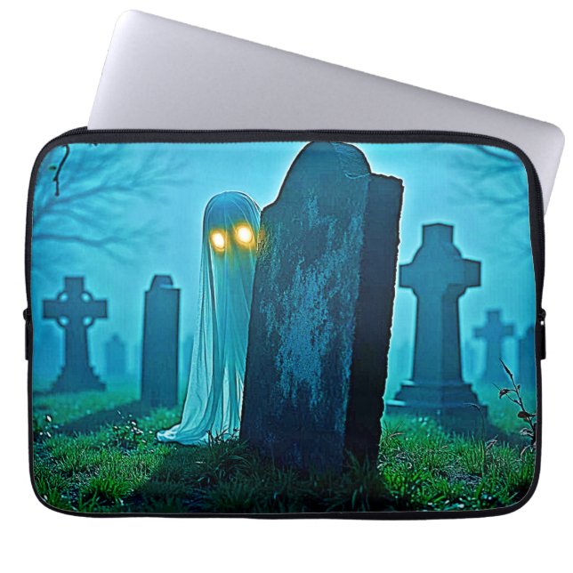 Graveyard Ghost's Eerie Glimpse Laptop Sleeve (Front)