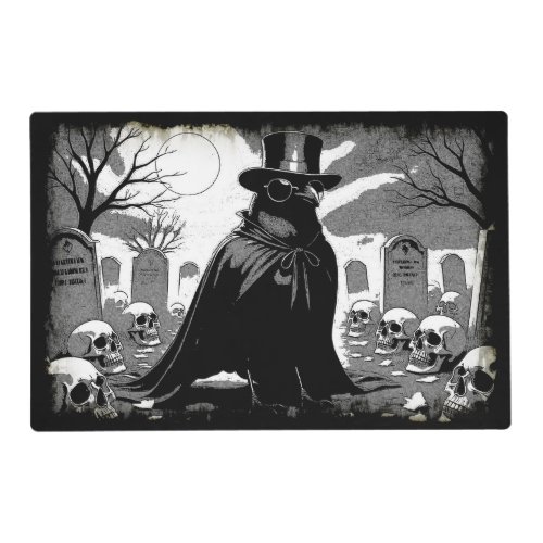 Graveyard Guardian - Raven Gothic Halloween Art Placemat