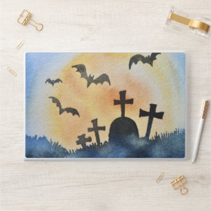 Graveyard Halloween Watercolor Background HP Laptop Skin