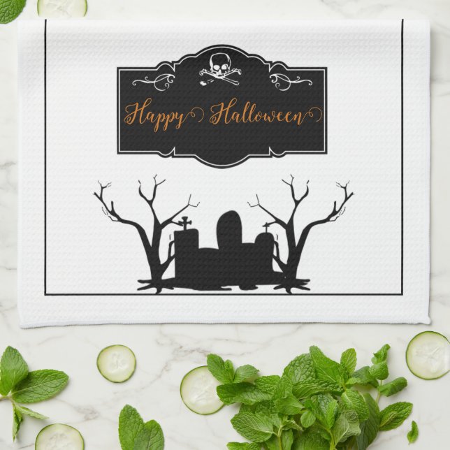 Graveyard Halloween | White Kitchen Towel (Folded)