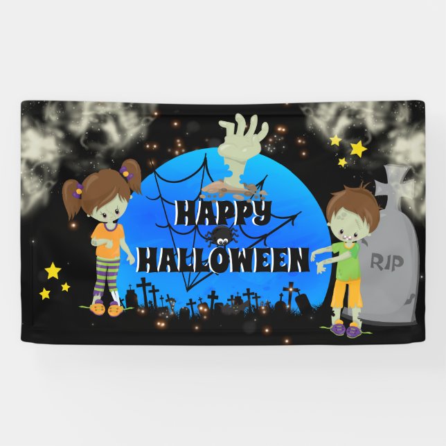Graveyard kids comic zombie gravestone fun costume banner (Horizontal)