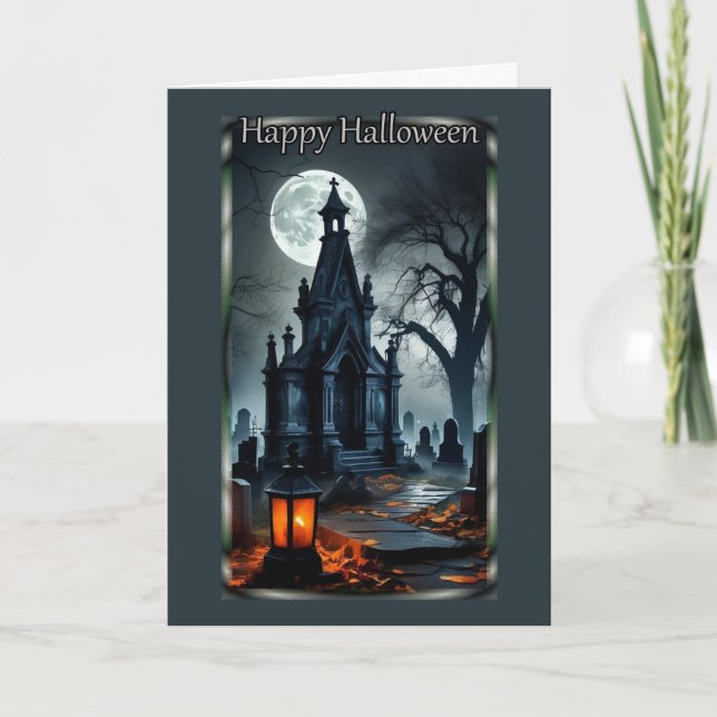 Graveyard Mausoleum Halloween Card (Front)