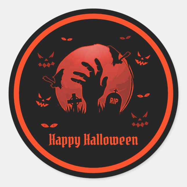 Graveyard Moon Halloween Classic Round Sticker (Front)