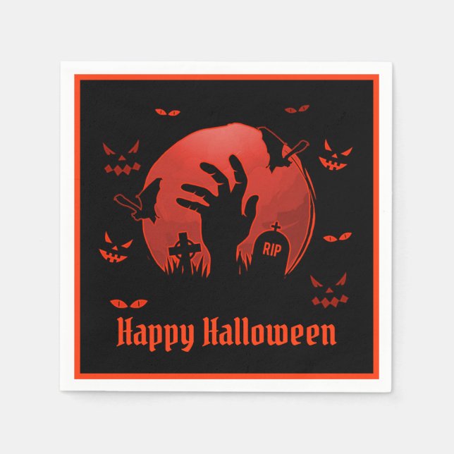 Graveyard Moon Halloween Napkins (Front)