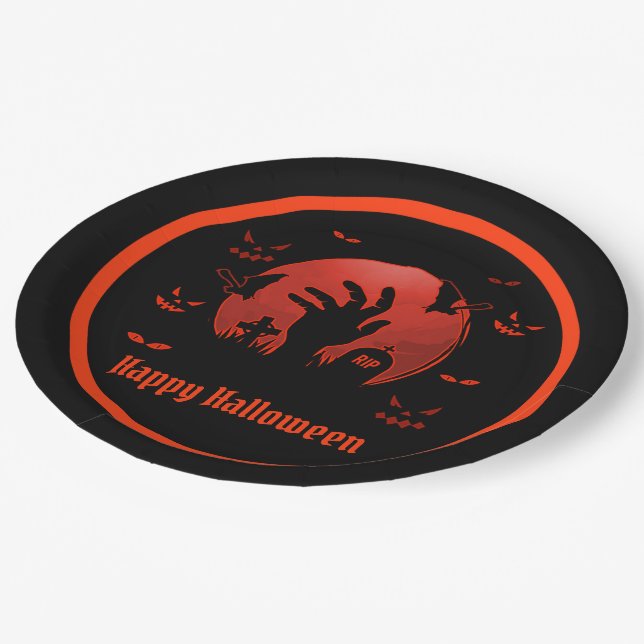 Graveyard Moon Halloween Paper Plates (Angled)