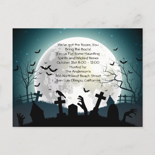 Graveyard Scene Halloween Party Invitation Postcard