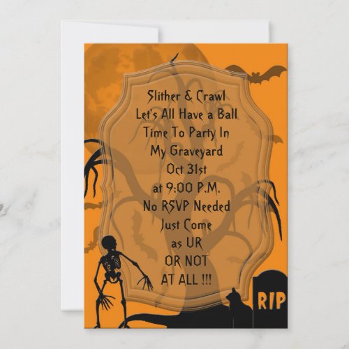 Graveyard Skeleton Halloween Party Invite
