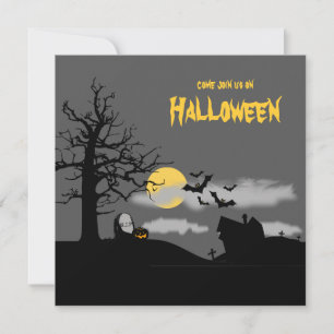 Graveyard & Tree Silhouette Halloween Party Invite