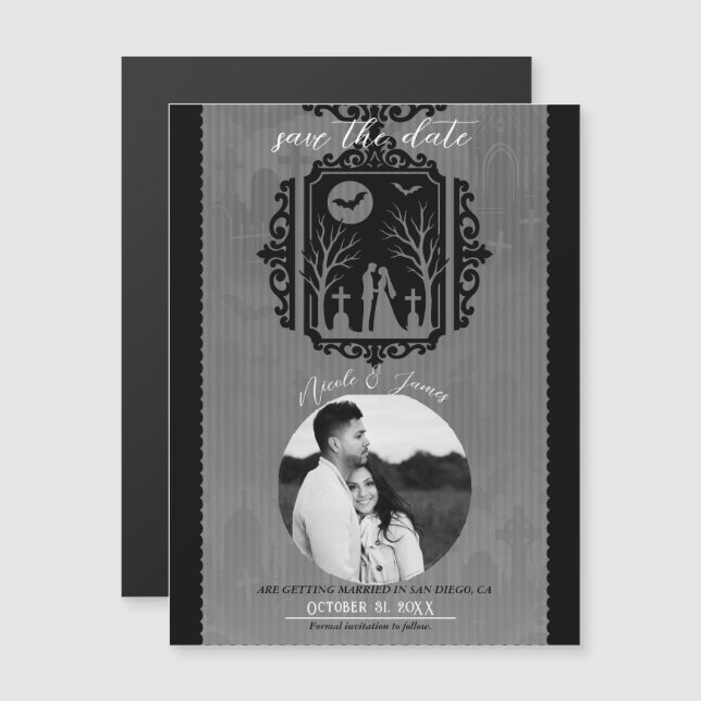 Graveyard Vows Black & Gray Gothic Save The Date (Front/Back)
