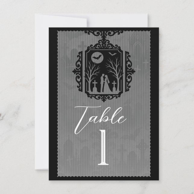 Graveyard Vows Black & Gray Gothic Table Number (Front)