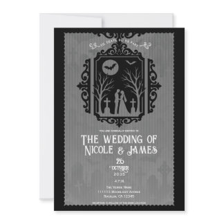 Graveyard Vows Black & Gray Gothic Wedding Invitation