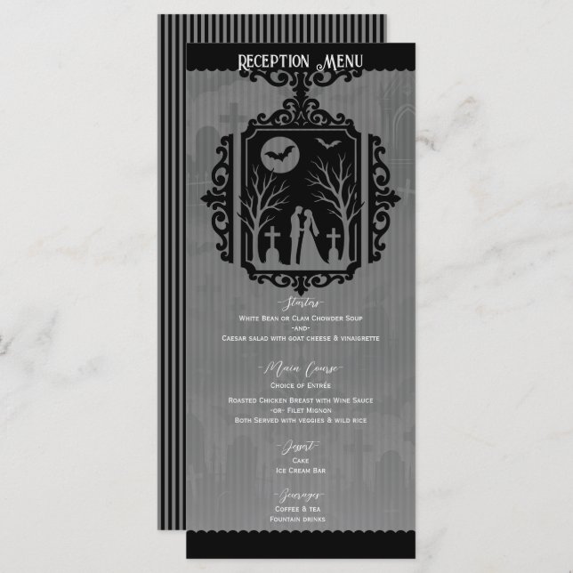 Graveyard Vows Black & Gray Gothic Wedding Menu (Front/Back)