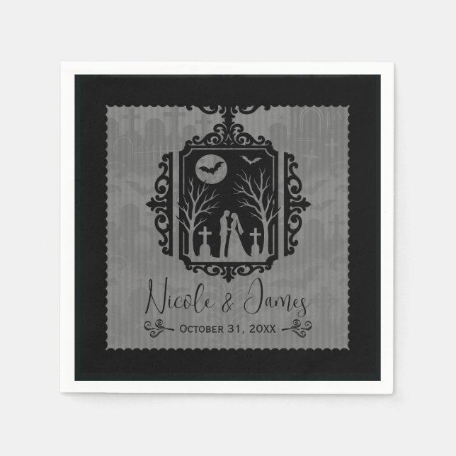 Graveyard Vows Black & Gray Gothic Wedding Napkins (Front)
