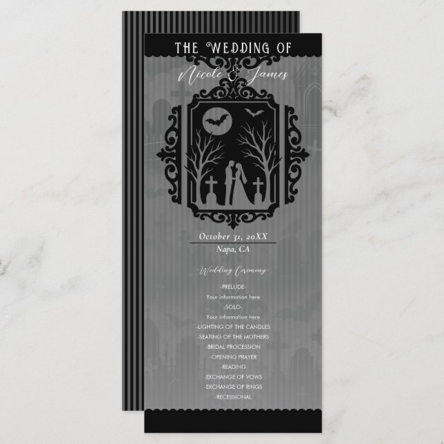 Graveyard Vows Black & Gray Gothic Wedding Program (Front/Back)