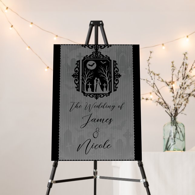 Graveyard Vows Black & Gray Gothic Wedding Sign (In Situ (Stand))