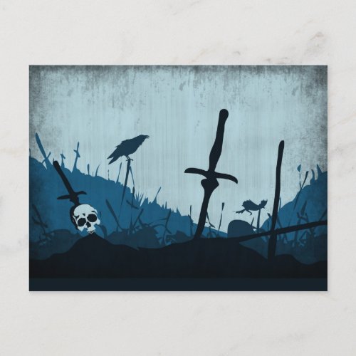 Graveyard with Skulls and Ravens Postcard